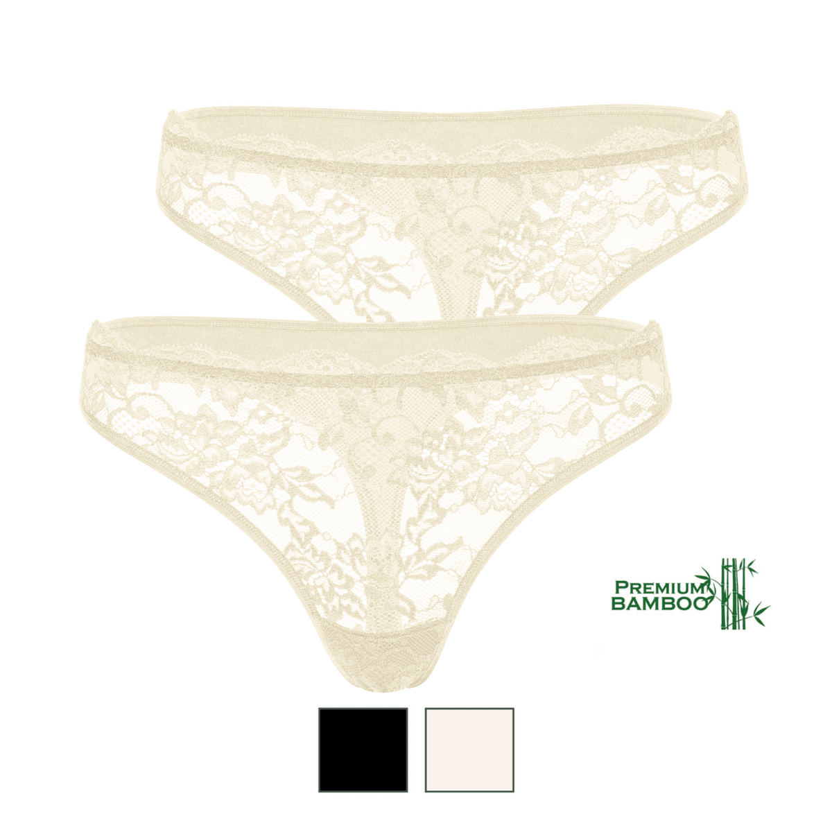 Women's Bamboo Thong with Lace on Front, 2 pack - cottonpremierr